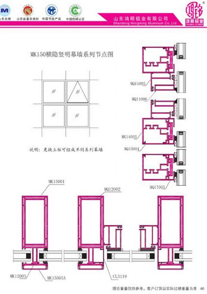 MK150 Horizontal Hidden Vertical Curtain Wall Series Node Diagram