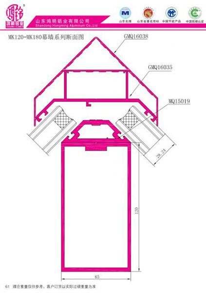 Section Diagram of MK120-MK180 Curtain Wall Series