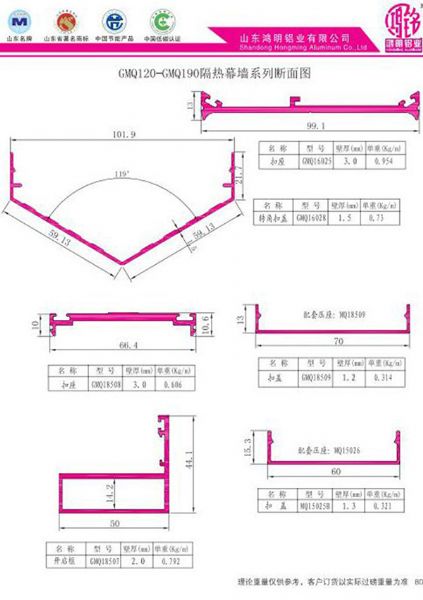 Section Diagram of GMQ120-GMQ190 Heat Insulation Curtain Wall Series