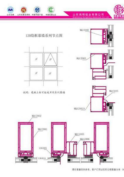 120 Hidden Frame Curtain Wall Series Node Diagram