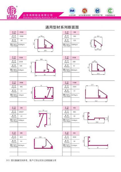 通用型材系列断面图