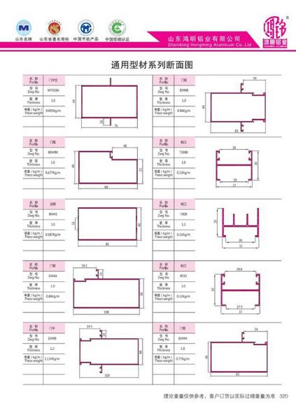 通用型材系列断面图