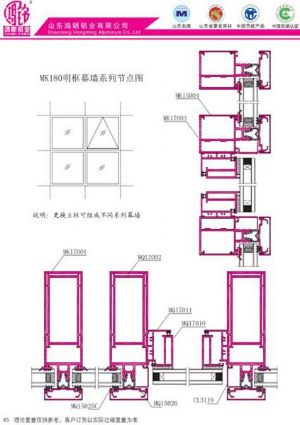 MK180明框幕墙系列节点图