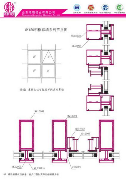 MK150明框幕墙系列节点图