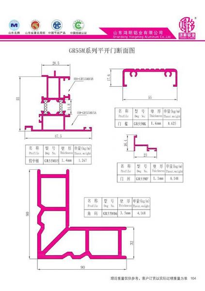 GR55M系列平开门断面图