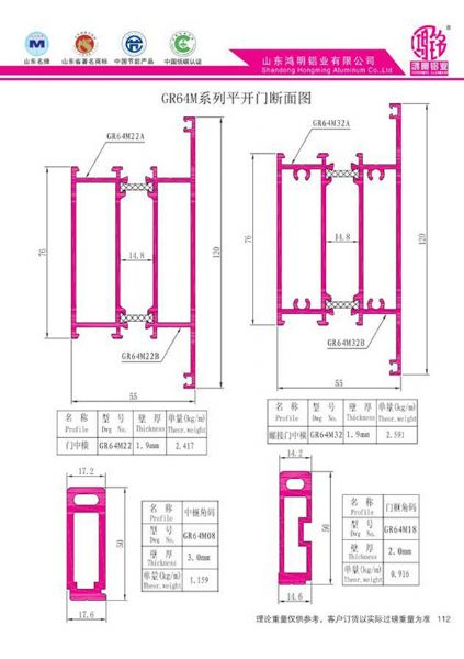 GR64M系列平开门断面图