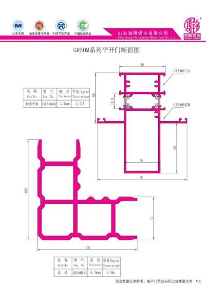 GR50M系列平开门断面图