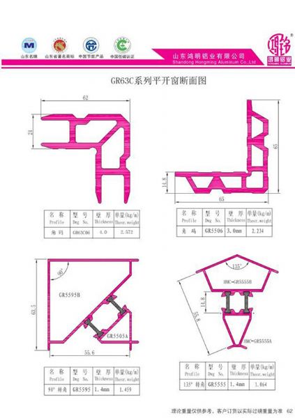 GR63C系列平开窗断面图