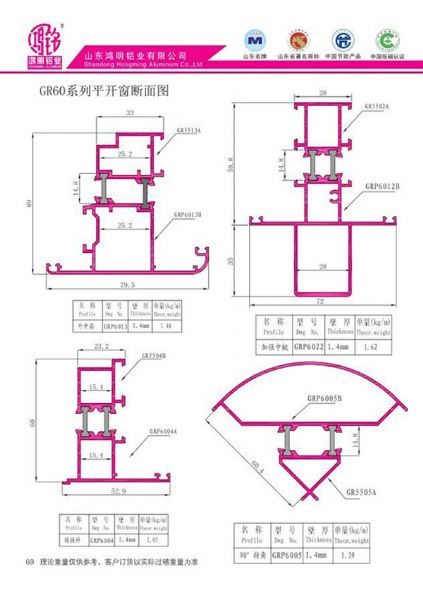 GR60系列平开窗断面图