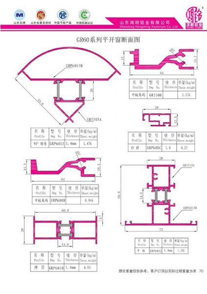 GR60系列平开窗断面图