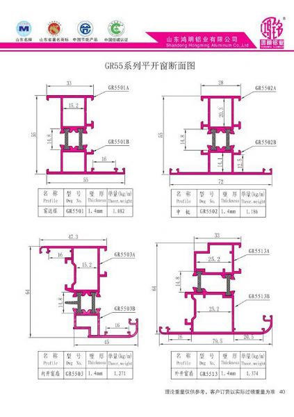 GR55系列开窗断面图