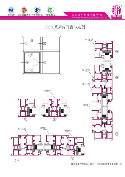 GR55C系列内开窗节点图