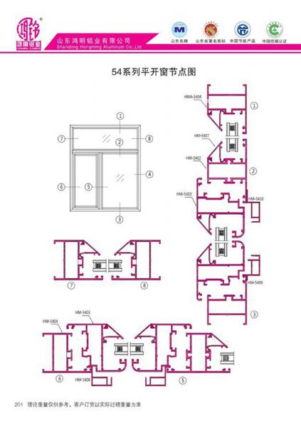 54系列平开窗节点图