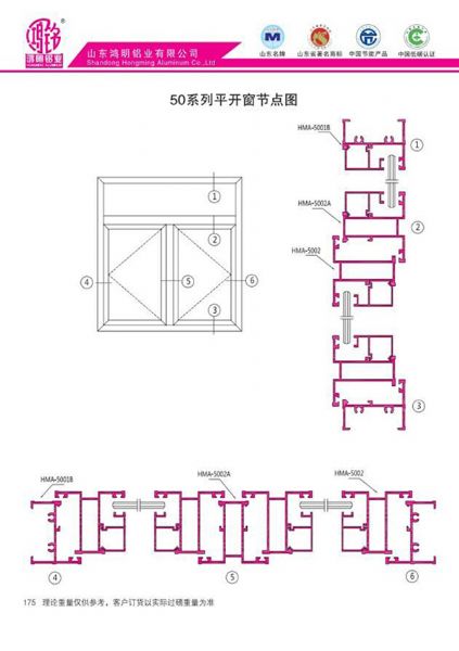 50系列平开窗节点图