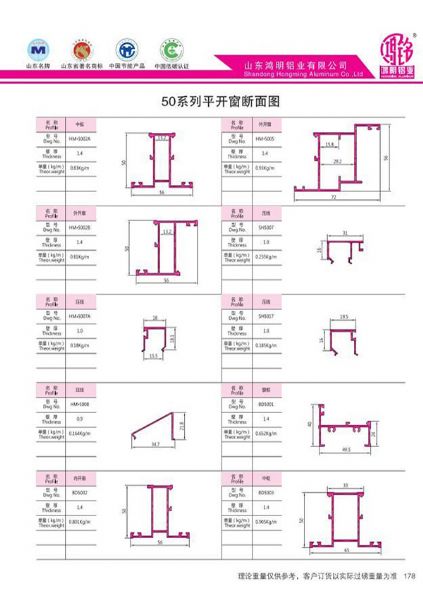 50系列平开窗断面图